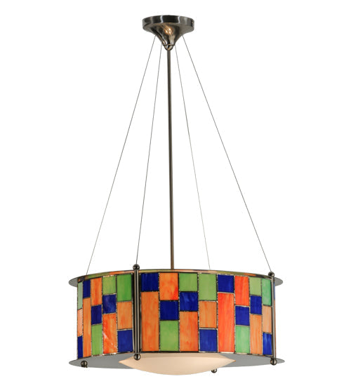 Meyda Lighting Utopia 22" 3-Light Polished Nickel Nexus Pendant Light With Multi-Colored Shade Glass