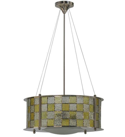 Meyda Lighting Utopia 22" 3-Light Polished Nickel Tessella Pendant Light With Yellow & Clear Shade Glass
