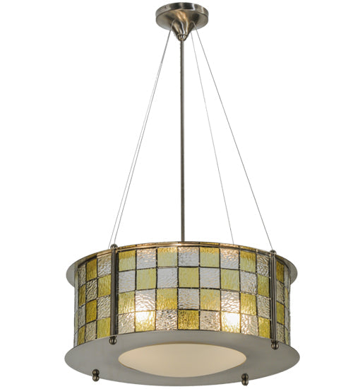Meyda Lighting Utopia 22" 3-Light Polished Nickel Tessella Pendant Light With Yellow & Clear Shade Glass