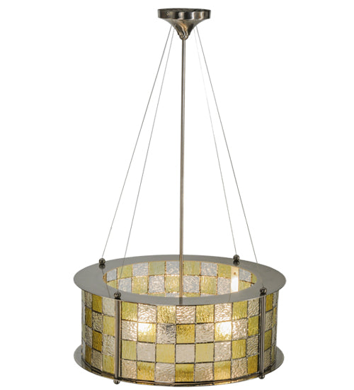 Meyda Lighting Utopia 22" 3-Light Polished Nickel Tessella Pendant Light With Yellow & Clear Shade Glass