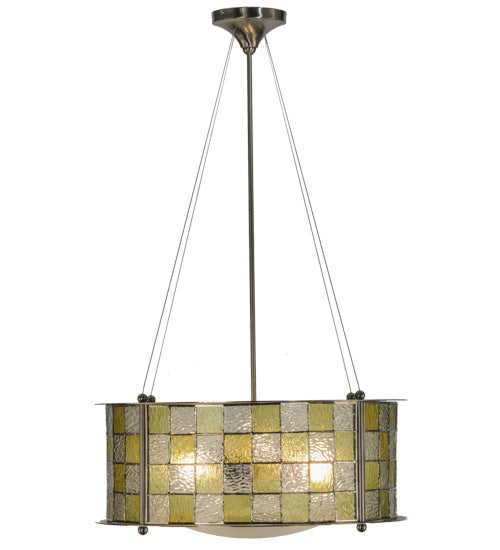 Meyda Lighting Utopia 22" 3-Light Polished Nickel Tessella Pendant Light With Yellow & Clear Shade Glass