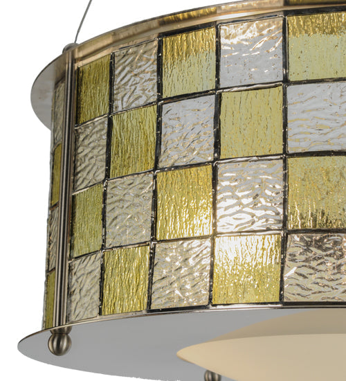 Meyda Lighting Utopia 22" 3-Light Polished Nickel Tessella Pendant Light With Yellow & Clear Shade Glass
