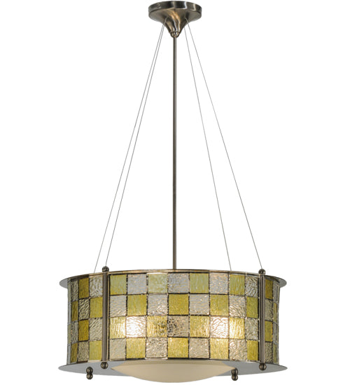 Meyda Lighting Utopia 22" 3-Light Polished Nickel Tessella Pendant Light With Yellow & Clear Shade Glass