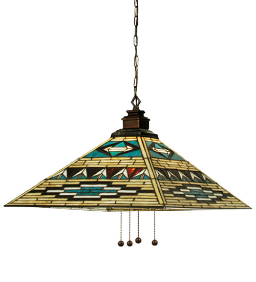 Meyda Lighting VALENCIA Mission 17"Sq 4-Light Mahogany Bronze Pendant Light With Multi-Colored Shade Glass