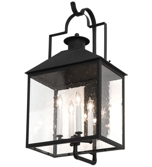 Meyda Lighting Vaculin 14" 4-Light Matte Black Wall Sconce With Clear Seeded Shade Glass