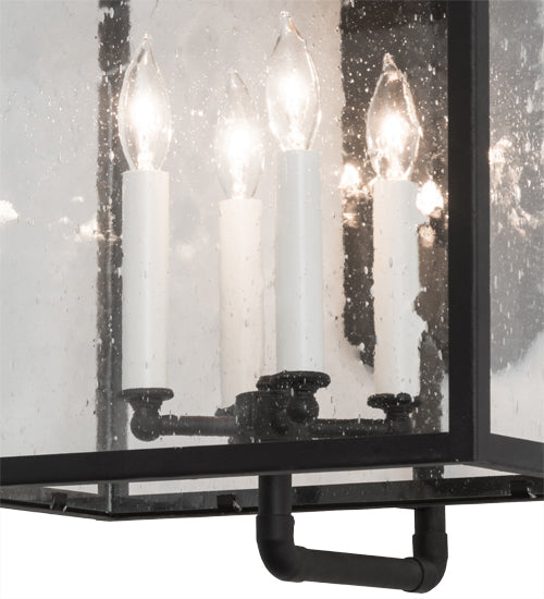 Meyda Lighting Vaculin 14" 4-Light Matte Black Wall Sconce With Clear Seeded Shade Glass
