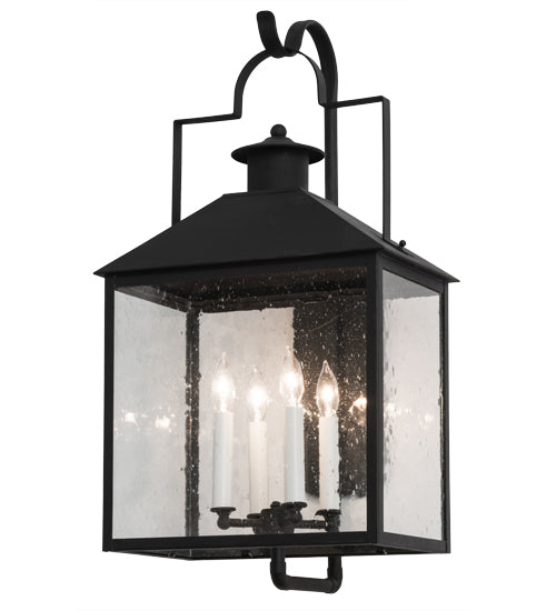 Meyda Lighting Vaculin 14" 4-Light Matte Black Wall Sconce With Clear Seeded Shade Glass