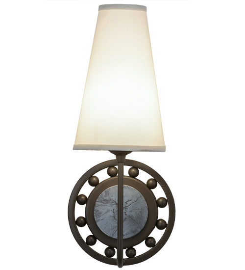 Meyda Lighting Valdosta 8" Timeless Bronze Wall Sconce With Off White Textrene Shade