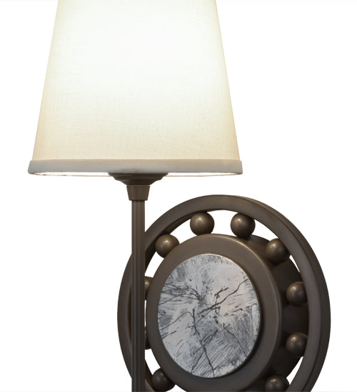 Meyda Lighting Valdosta 8" Timeless Bronze Wall Sconce With Off White Textrene Shade