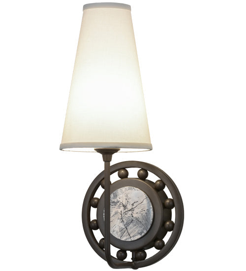 Meyda Lighting Valdosta 8" Timeless Bronze Wall Sconce With Off White Textrene Shade