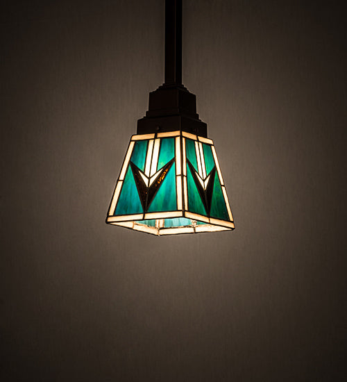Meyda Lighting Valencia 187890 7" Mahogany Bronze Mission Mini Pendant Light With Multi-Colored Shade Glass