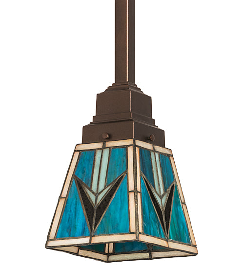 Meyda Lighting Valencia 187890 7" Mahogany Bronze Mission Mini Pendant Light With Multi-Colored Shade Glass