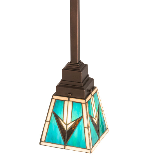 Meyda Lighting Valencia 187890 7" Mahogany Bronze Mission Mini Pendant Light With Multi-Colored Shade Glass