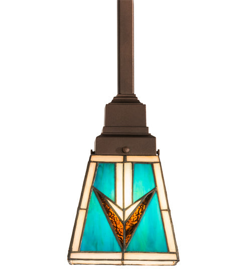 Meyda Lighting Valencia 187890 7" Mahogany Bronze Mission Mini Pendant Light With Multi-Colored Shade Glass