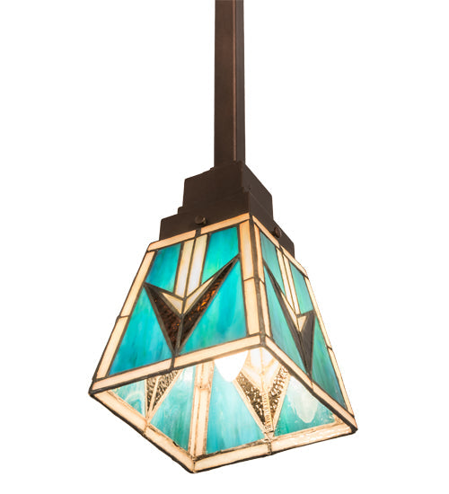 Meyda Lighting Valencia 187890 7" Mahogany Bronze Mission Mini Pendant Light With Multi-Colored Shade Glass
