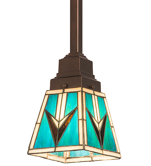 Meyda Lighting Valencia 187890 7" Mahogany Bronze Mission Mini Pendant Light With Multi-Colored Shade Glass