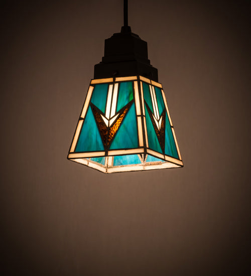 Meyda Lighting Valencia 7" Mahogany Bronze Mission Mini Pendant Light With Multi-Colored Shade Glass