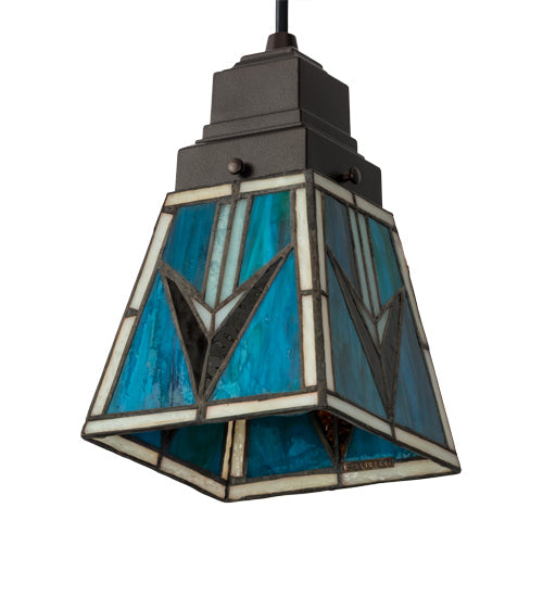 Meyda Lighting Valencia 7" Mahogany Bronze Mission Mini Pendant Light With Multi-Colored Shade Glass