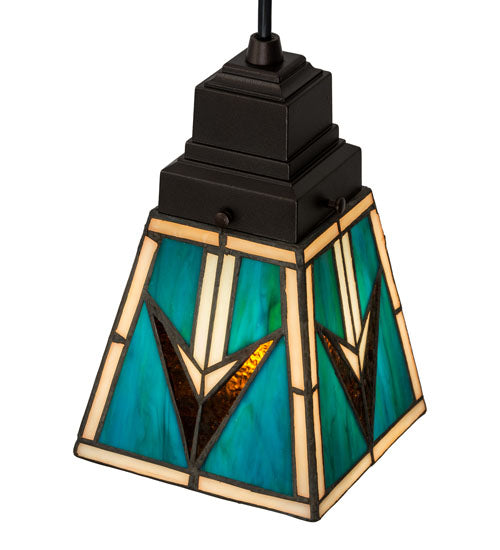 Meyda Lighting Valencia 7" Mahogany Bronze Mission Mini Pendant Light With Multi-Colored Shade Glass