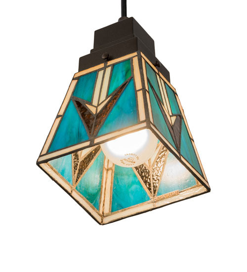 Meyda Lighting Valencia 7" Mahogany Bronze Mission Mini Pendant Light With Multi-Colored Shade Glass
