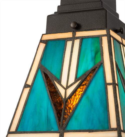 Meyda Lighting Valencia 7" Mahogany Bronze Mission Mini Pendant Light With Multi-Colored Shade Glass