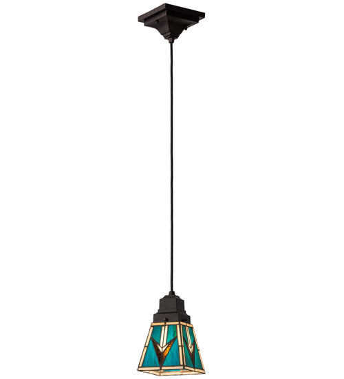 Meyda Lighting Valencia 7" Mahogany Bronze Mission Mini Pendant Light With Multi-Colored Shade Glass