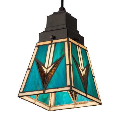 Meyda Lighting Valencia 7" Mahogany Bronze Mission Mini Pendant Light With Multi-Colored Shade Glass