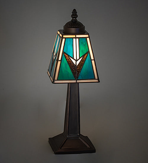 Meyda Lighting Valencia Mission 15" Mahogany Bronze Mini Table Lamp With Multi-Colored Stained Shade Glass