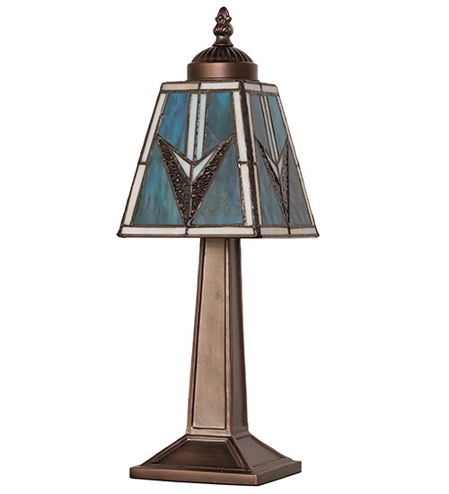 Meyda Lighting Valencia Mission 15" Mahogany Bronze Mini Table Lamp With Multi-Colored Stained Shade Glass