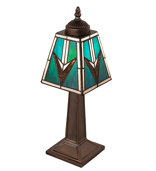 Meyda Lighting Valencia Mission 15" Mahogany Bronze Mini Table Lamp With Multi-Colored Stained Shade Glass