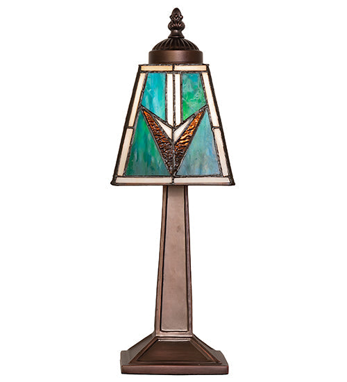 Meyda Lighting Valencia Mission 15" Mahogany Bronze Mini Table Lamp With Multi-Colored Stained Shade Glass