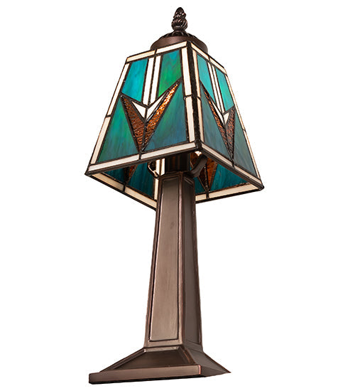 Meyda Lighting Valencia Mission 15" Mahogany Bronze Mini Table Lamp With Multi-Colored Stained Shade Glass