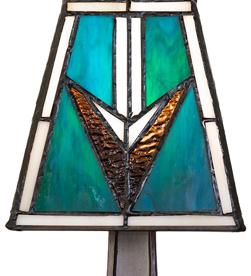 Meyda Lighting Valencia Mission 15" Mahogany Bronze Mini Table Lamp With Multi-Colored Stained Shade Glass
