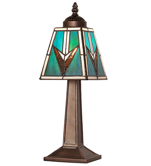 Meyda Lighting Valencia Mission 15" Mahogany Bronze Mini Table Lamp With Multi-Colored Stained Shade Glass