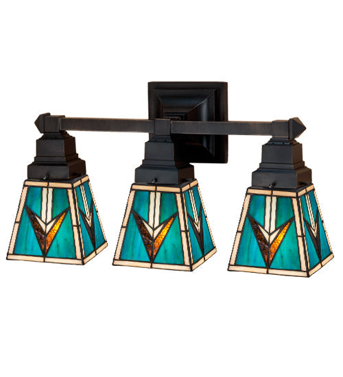 Meyda Lighting Valencia Mission 20" 3-Light Mahogany Bronze Vanity Light With Multi-Colored Shade Glass