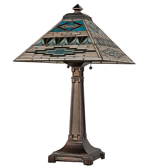 Meyda Lighting Valencia Mission 24" 2-Light Mahogany Bronze Table Lamp With Multi-Colored Shade Glass