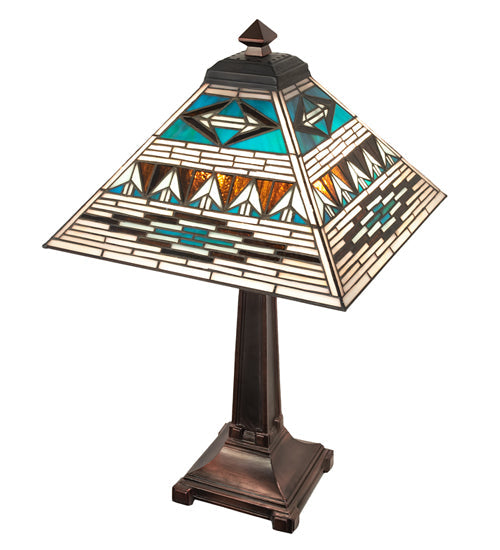 Meyda Lighting Valencia Mission 24" 2-Light Mahogany Bronze Table Lamp With Multi-Colored Shade Glass