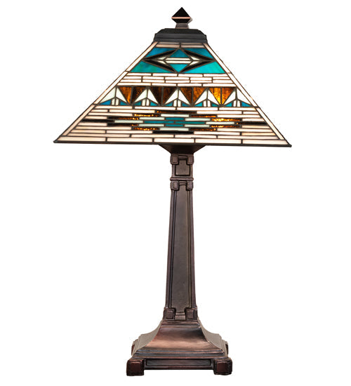 Meyda Lighting Valencia Mission 24" 2-Light Mahogany Bronze Table Lamp With Multi-Colored Shade Glass