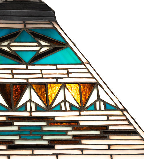 Meyda Lighting Valencia Mission 24" 2-Light Mahogany Bronze Table Lamp With Multi-Colored Shade Glass