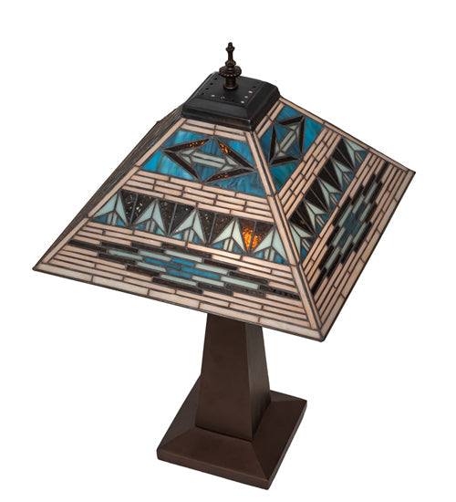 Meyda Lighting Valencia Mission 24" 2-Light Mahogany Bronze Table Lamp With Multi-Colored Stained Shade Glass