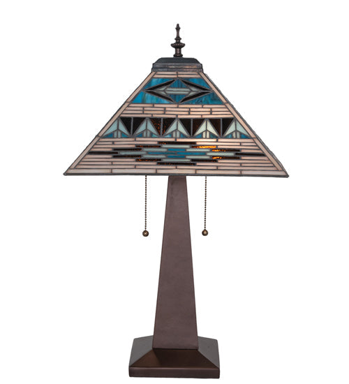 Meyda Lighting Valencia Mission 24" 2-Light Mahogany Bronze Table Lamp With Multi-Colored Stained Shade Glass