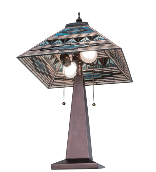 Meyda Lighting Valencia Mission 24" 2-Light Mahogany Bronze Table Lamp With Multi-Colored Stained Shade Glass