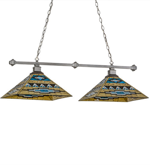 Meyda Lighting Valencia Mission 43" 2-Light Nickel Island Pendant Light With Multi-Colored Shade Glass