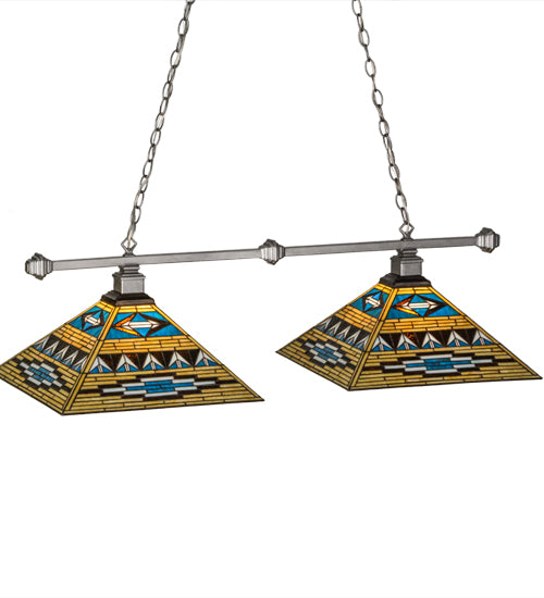 Meyda Lighting Valencia Mission 43" 2-Light Nickel Island Pendant Light With Multi-Colored Shade Glass