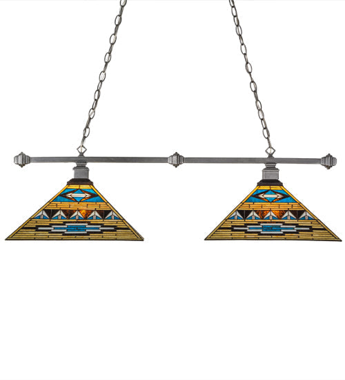 Meyda Lighting Valencia Mission 43" 2-Light Nickel Island Pendant Light With Multi-Colored Shade Glass