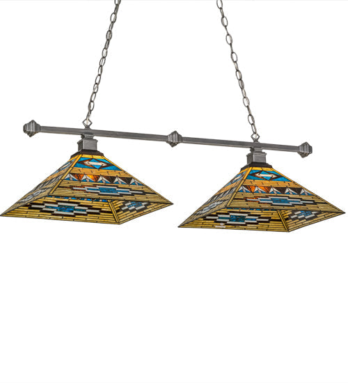 Meyda Lighting Valencia Mission 43" 2-Light Nickel Island Pendant Light With Multi-Colored Shade Glass
