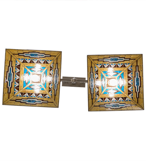Meyda Lighting Valencia Mission 43" 2-Light Nickel Island Pendant Light With Multi-Colored Shade Glass