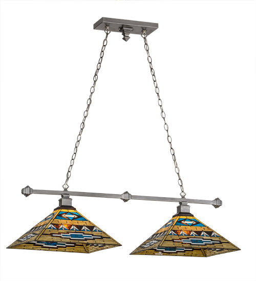 Meyda Lighting Valencia Mission 43" 2-Light Nickel Island Pendant Light With Multi-Colored Shade Glass