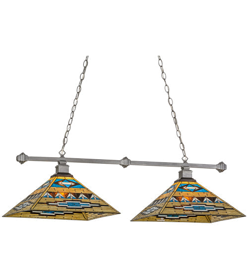 Meyda Lighting Valencia Mission 43" 2-Light Nickel Island Pendant Light With Multi-Colored Shade Glass