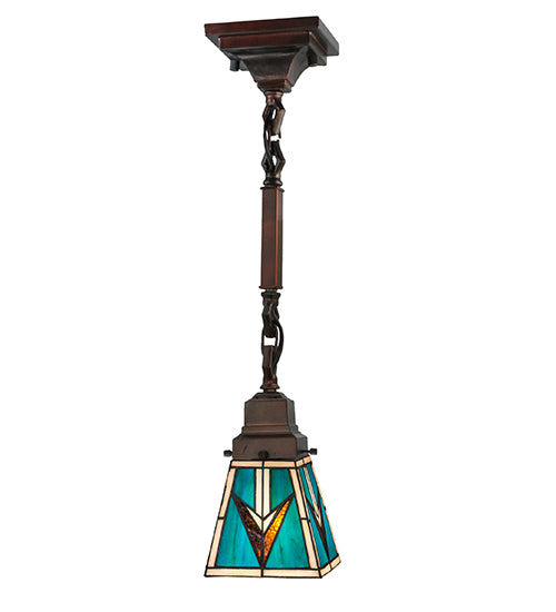 Meyda Lighting Valencia Mission 48975 5"Sq Mahogany Bronze Mini Pendant Light With Multi-Colored Stained Shade Glass
